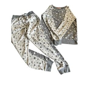 BCBG Girls Gray White Star Print Fleece Pajama Set Top & Joggers Size L 14/16